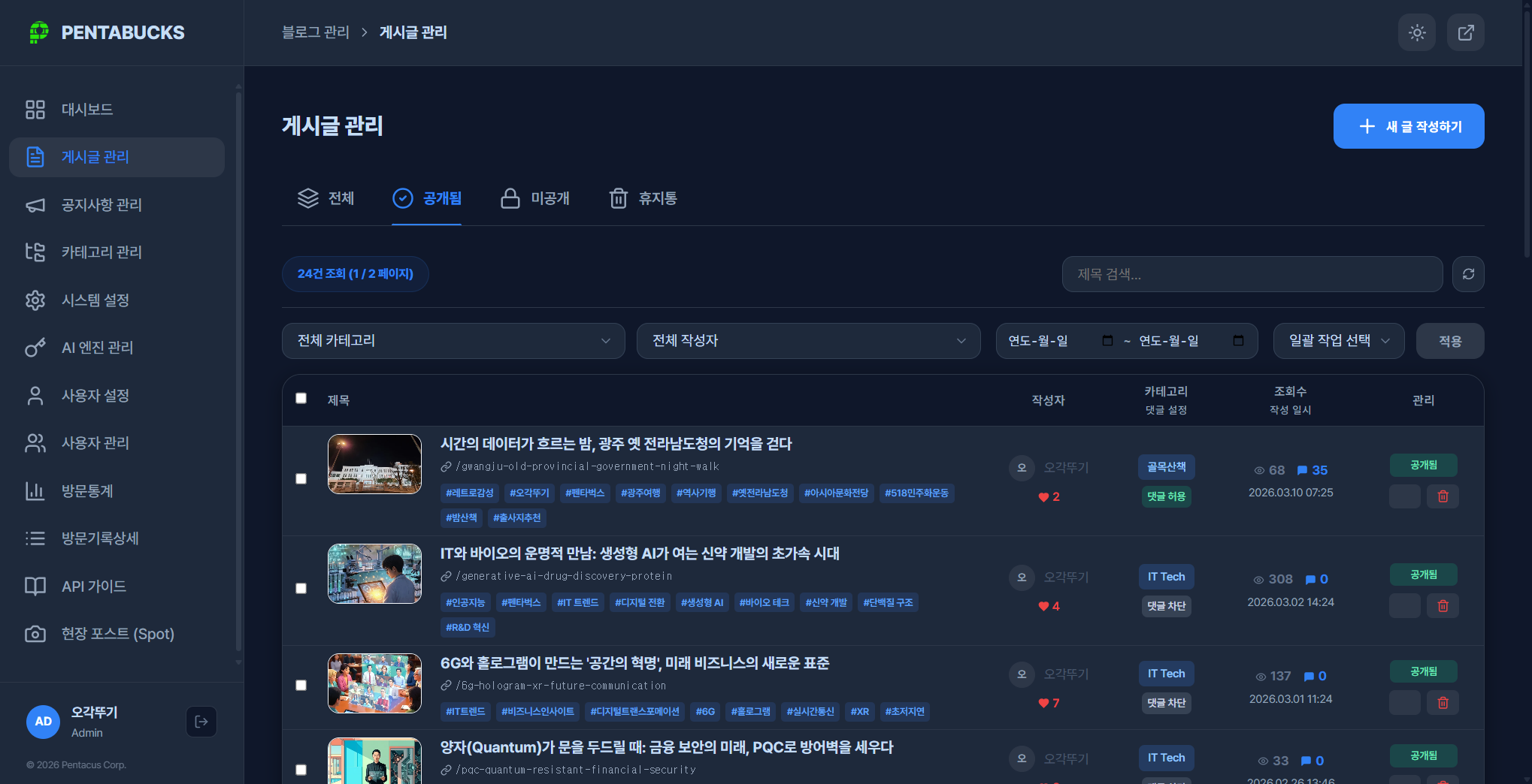 Pentabucks 포스트 목록
