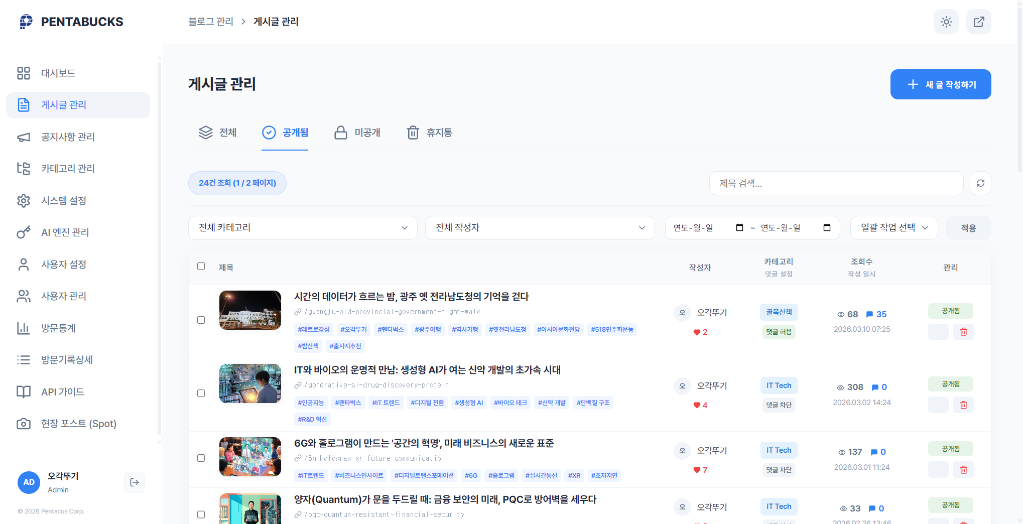 Pentabucks 포스트 목록